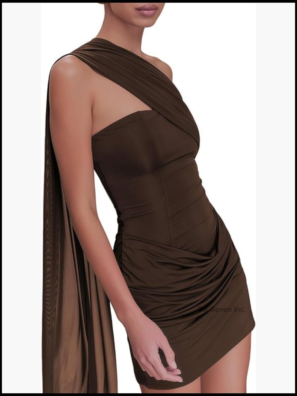 One Shoulder Draped Ruched Bodycon Mini Dress Sexy Cocktail Clubwear